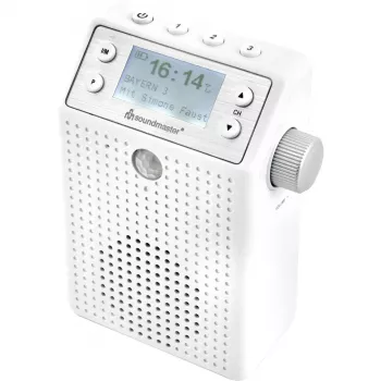 Soundmaster DAB60WE radio à prise DAB+, FM, Bluetooth, USB fonction mains libres, résistante aux éclaboussures, blanche