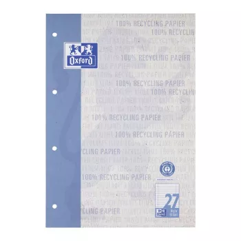 Bloc scolaire Oxford Recycling DIN A4 50 feuilles réglure 27 quadrillé avec marge collé en tête - A4