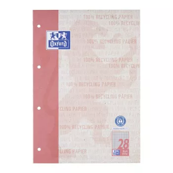 Bloc scolaire Oxford Recycling DIN A4 50 feuilles réglure 28 quadrillé avec marge collé en tête - A4