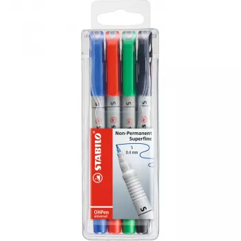 STABILO OHPen - 4 pièces - noir - bleu - vert - rouge - rond - extra-fin - 0,4 mm - encre à base d'eau