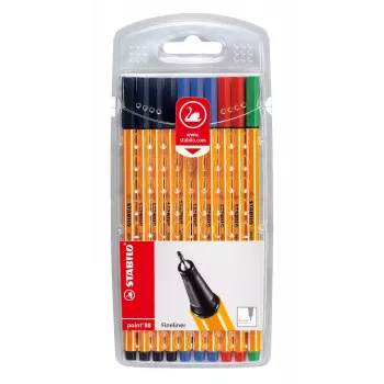 Fineliner STABILO point 88 0,4 mm - couleurs assorties (noir, bleu, vert, rouge) - blister