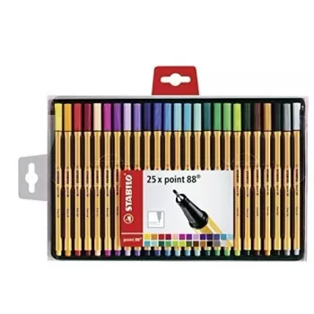 Ensemble de fineliners STABILO point 88 - 30 couleurs assorties - 0,4 mm - pointe feutre gainée métal - encre à base d'eau - corps hexagonal - capuchon ventilé - étui carton