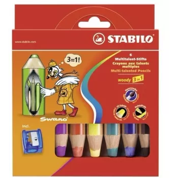 STABILO woody 3 en 1 Multi lot de 6 - couleurs assorties