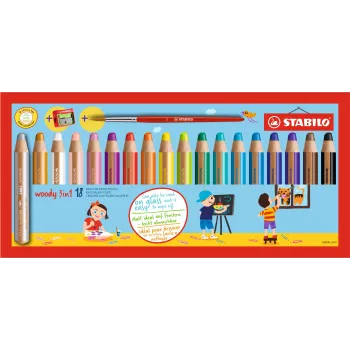 Crayon multi-talents STABILO Woody 3 en 1 - Tendre - Couleurs assorties - 18 pièces