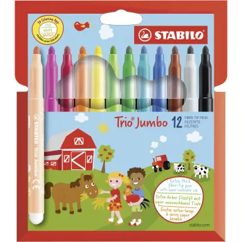Ensemble de stylos fineliner STABILO 380/12 - 12 couleurs assorties (noir, bleu, marron, vert, cyan clair, vert clair, orange, pêche, rose, rouge, blanc, jaune) - Pointe 0,4 mm - Encre à base d'eau - Étui en plastique