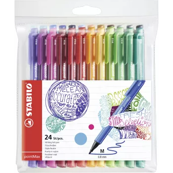 Ensemble de stylos fineliner STABILO pointMax - 24 couleurs assorties - Pointe fibre 0,8 mm - Encre à base d'eau