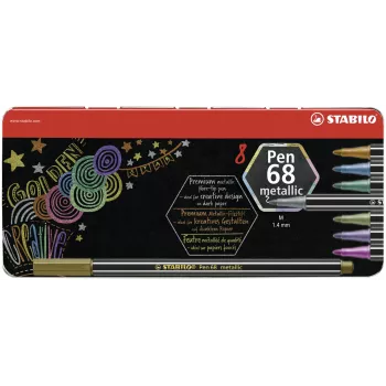STABILO Pen 68 Metallic ensemble de feutres - medium - 8 couleurs métallisées assorties - pointe ronde - largeur de trait 1,4 mm