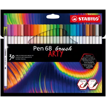 STABILO Pen 68 brush ARTY Edition ensemble de pinceaux-feutres - 30 couleurs assorties en étui carton