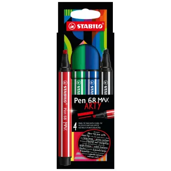 STABILO Pen 68 MAX pack de 4 ARTY feutres avec pointe biseautée