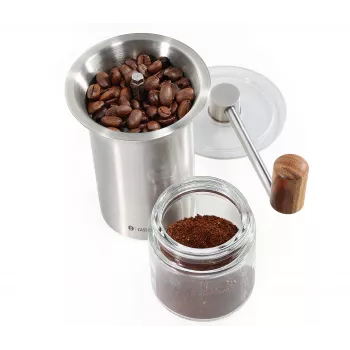 Moulin à café Zassenhaus BARISTA acier inoxydable / verre, moulin manuel à meules céramique