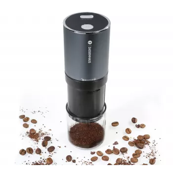 Moulin à café USB Zassenhaus Mini Master, meules coniques en céramique, rechargeable, noir/argent