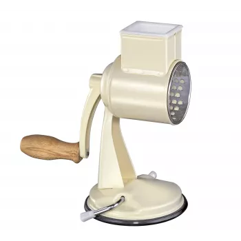 Zassenhaus Râpe tambour Classic Cream – râpe rotative à 3 tambours avec tambours en acier inoxydable, base à ventouse, manivelle ergonomique