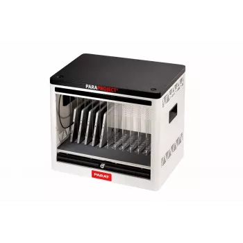 Boîte de rangement pour appareils PARAT PARAPROJECT Cube C12, verrouillable, pour 12 tablettes/ordinateurs portables, acier et plastique ABS, grise, écran jusqu'à 12 inch (30,5 cm)