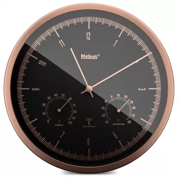 MEBUS 19778 Horloge murale radio avec thermo-hygromètre, argent/noir, écran LCD, DCF77