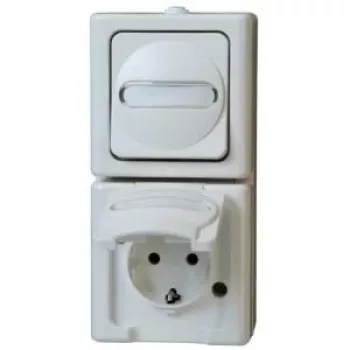 HEINRICH KOPP combinaison interrupteur vertical/prise Schuko en saillie pièce humide IP44 blanc arctique (130802000)