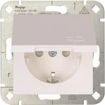HEINRICH KOPP HK 07 prise Schuko 1 poste avec couvercle rabattable, blanc pur, encastrée, IP44, 250V/16A, 940129002