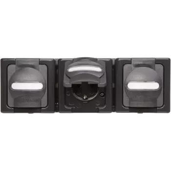Heinrich Kopp BlueElectric prise en saillie 3x Schuko IP44 anthracite brillant horizontale avec couvercle rabattable