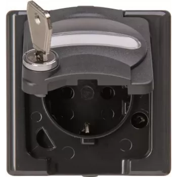 Heinrich Kopp BlueElectric prise en saillie 1 poste anthracite brillant IP44 avec couvercle rabattable et sécurité enfants horizontale