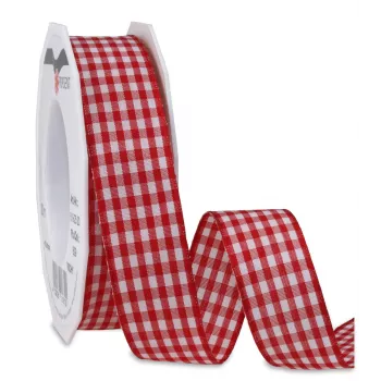 C.E. Pattberg ruban cadeau Vichy à carreaux mat rouge/blanc 25 mm x 20 m