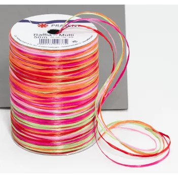 C.E. PATTBERG Raffia Gift Ribbon Matte Pink/Red/Orange/Green 3.0 mm x 50.0 m