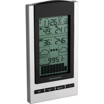 TFA Gaia station météo sans fil avec écran LCD couleur, 433 MHz, radio-pilotée DCF-77, noir
