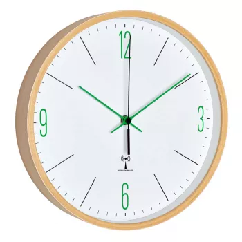 TFA Dostmann horloge murale radio-pilotée design analogique avec cadre en érable, vert (60.3524.04)