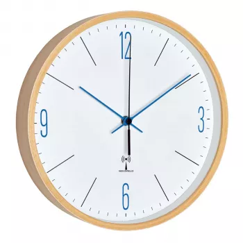 TFA 60.3524.06 horloge murale radio-pilotée analogique avec cadre en érable, bleu