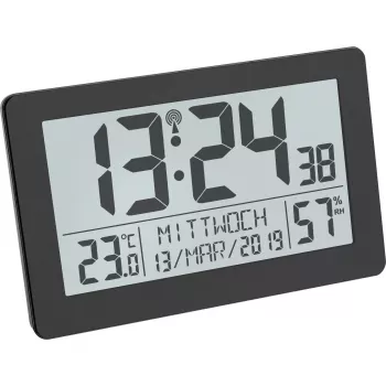 Horloge radio-pilotée TFA Dostmann 60.2557.01 avec climat ambiant, grand écran, noire