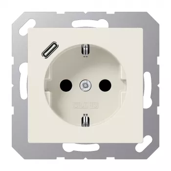 JUNG A 1520-18 C prise SCHUKO 16 A avec chargeur USB (JUNG Quick Charge) 1 x Type-C, Safety Plus, série AS, blanc (ivoire)