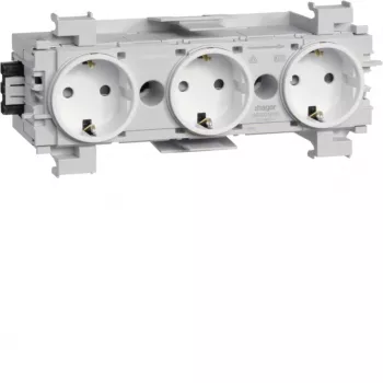 HAGER GS30019016 Prise 3 postes, blanc polaire, bornes à connexion rapide