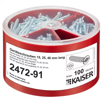Kaiser Elektro 2472-91 Boîte assortiment de vis à appareil 100 pièces par taille 3,2x15/25/40 mm