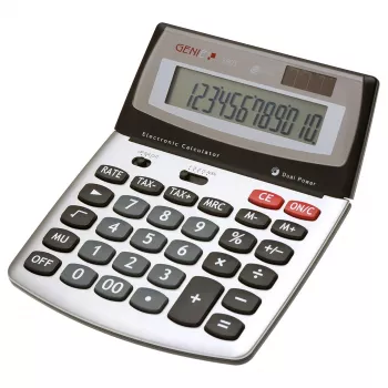 Calculatrice de bureau Genie 560 T - 12 chiffres - écran inclinable - double alimentation (solaire et pile) - noir/argent