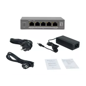 Switch PoE+ non administrable LevelOne GEP-0531, 3x GE PoE+ (30W) + 1x Hi-PoE (60W), budget 60W, boîtier plastique de bureau