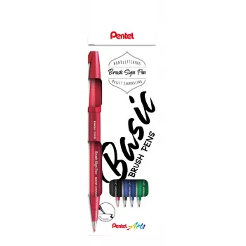 Ensemble de stylos pinceaux Pentel Sign Brush, 4 couleurs assorties noir rouge bleu vert