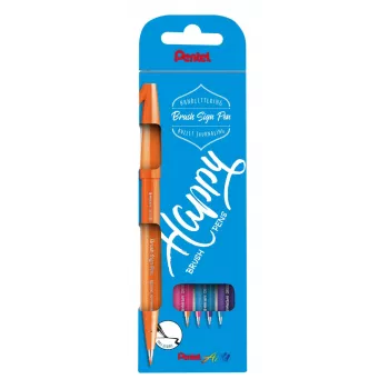 Ensemble de stylos pinceaux Pentel Sign Pen Brush, 4 couleurs noir rouge bleu vert