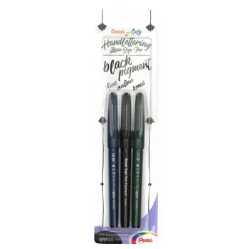 Ensemble de stylos pinceaux calligraphie Pentel Arts Sign Pen Brush, noir, lot de 3