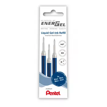 Recharges de stylo gel Pentel 3 EnerGel, bleues, 0,7 mm