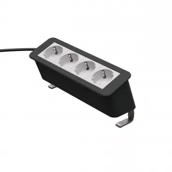 Module d'alimentation CP Office Desk 4 voies Kindermann (4 x Schuko, câble 3 m, argent/noir)