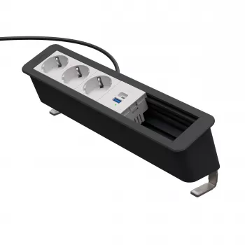 Panneau de connexion de bureau CP Office Desk 6 modules Kindermann 3x Schuko 1x USB A/C argent/noir