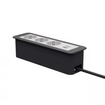 Kindermann CP Office cadre 4 voies module de connexion de bureau avec 3x prises Schuko et 1x port de charge USB-A (7551000223)