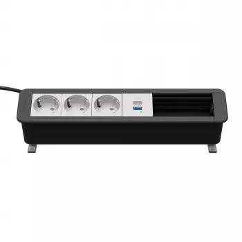 Unité d'alimentation et de connexion CP Office Desk Kindermann, 6 emplacements, 3x prises Schuko, 1x USB-C PD 60 W, câble 3 m, argent