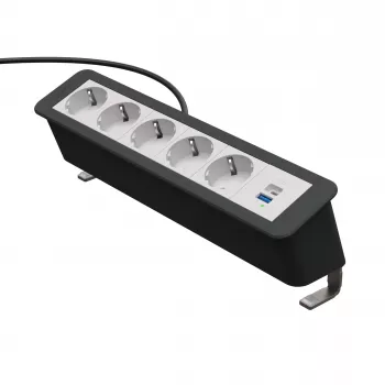 Multiprise CP Office Desk 6 modules Kindermann 5x Schuko 1x USB-C PD 60 W avec pince