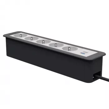 Kindermann CP Office cadre 6 voies 5x prise de courant 1x chargeur USB-A noir (7551000325)
