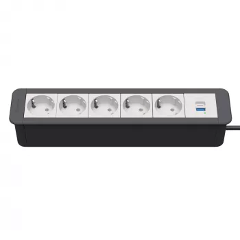 Kindermann CablePort Office cadre 6 voies 5x Schuko 1x USB-C PD 60W argent