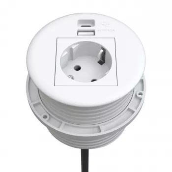 Boîtier de connexion de table Kindermann CablePort Table White (STS-R90-2 blanc) avec 2 prises Schuko