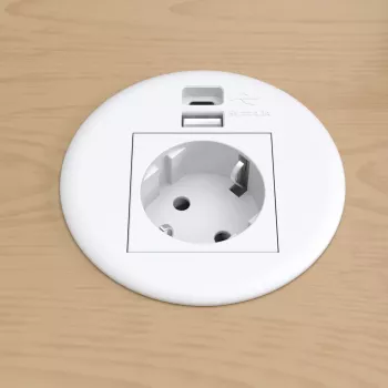 Boîtier de connexion de table Kindermann CablePort Table White (STS-R90-2 blanc) avec 2 prises Schuko