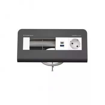 Kindermann CP desk² 80 4 voies panneau de connexion de bureau avec 1x alimentation et 1x USB-A, argent/noir