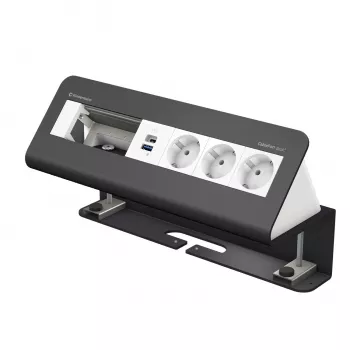 Kindermann CablePort desk² module de connexion de bureau 6 voies 3x Schuko 2x USB-A argent/noir