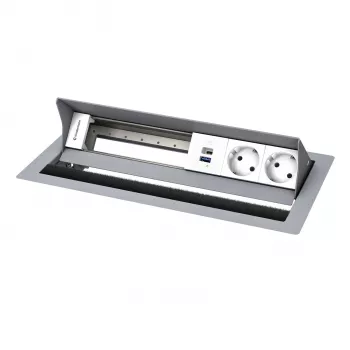 Kindermann CP Standard² panneau de connexion de table 6 voies avec 2x prises, 1x port de charge USB-A, HDMI, RJ45