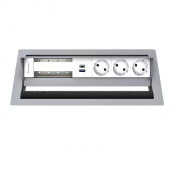 Kindermann CP Standard² panneau de connexion de bureau 6 voies avec 3x alimentation et 1x charge USB-A, argent